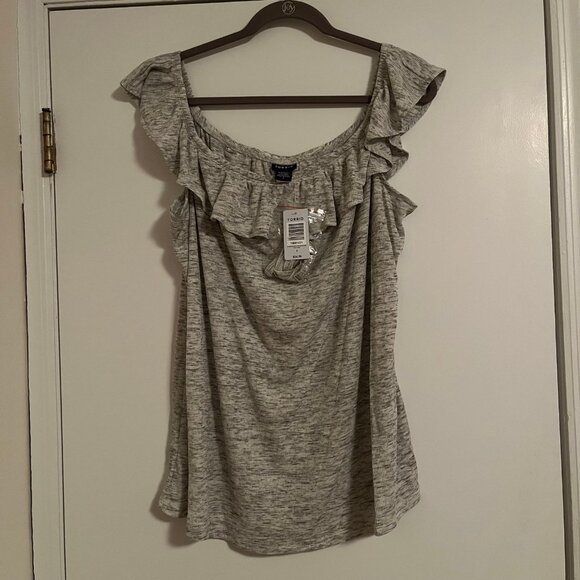 Torrid Tops - Torrid Size 3x Grey Flutter Sleeve Cold Shoulder Blouse with Optional Straps